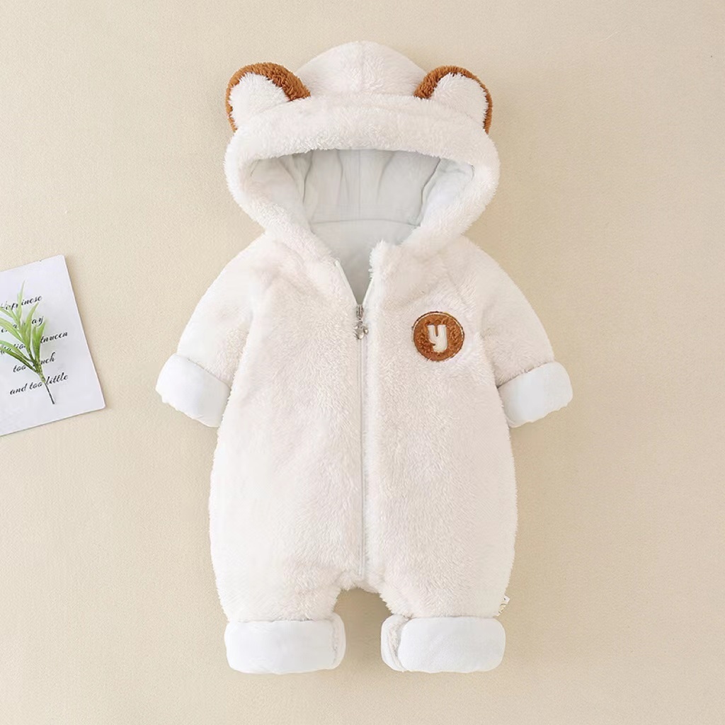 Baby Winter Cute Bear Long Sleeve Fluff Hooded Romper-kissminis