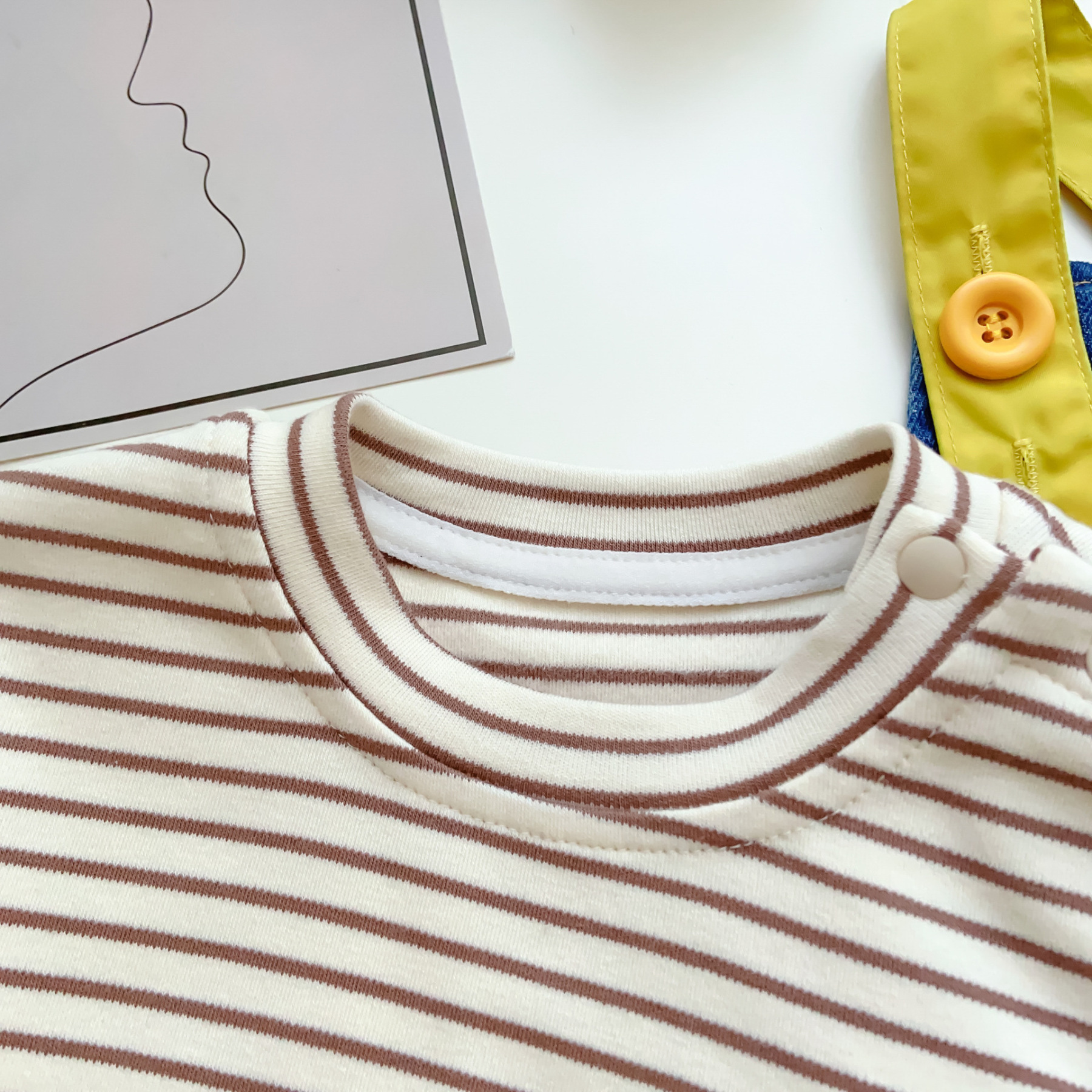 Baby Boy Bear Patch Denim Sling Overalls and Striped T-Shirt Set-kissminis
