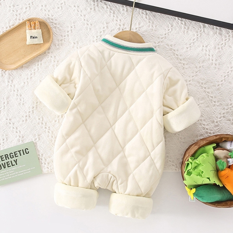 Baby Boy/Girl Letter Embroidery Long Sleeve Fluff Zipper Romper-kissminis