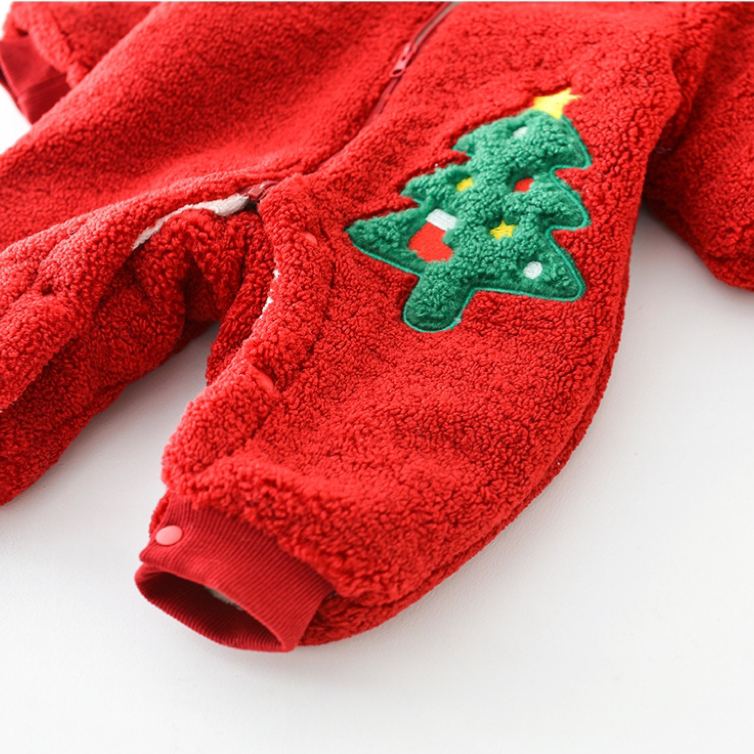 2pcs Winter Baby Boy/Girl Christmas Tree and Snow Embroidery Long Sleeve Hooded Romper with Scarf Set-kissminis