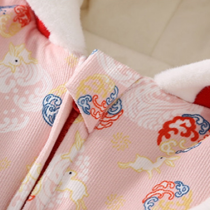 Baby Girl/Boy Winter Thicken Chinese New Year Style Long Sleeve Hooded Romper-kissminis