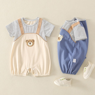 Baby Boy/Girl Stripey Bear Print Romper-kissminis