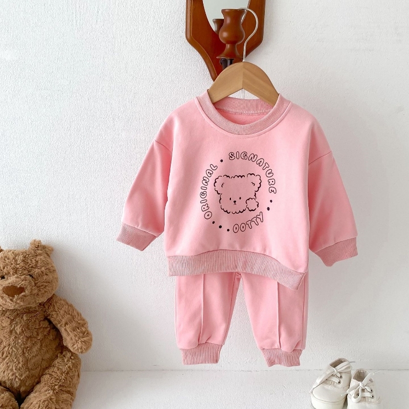2pcs Baby Crew Neck Bear Letter Print Sweatshirt with Pants Set-kissminis