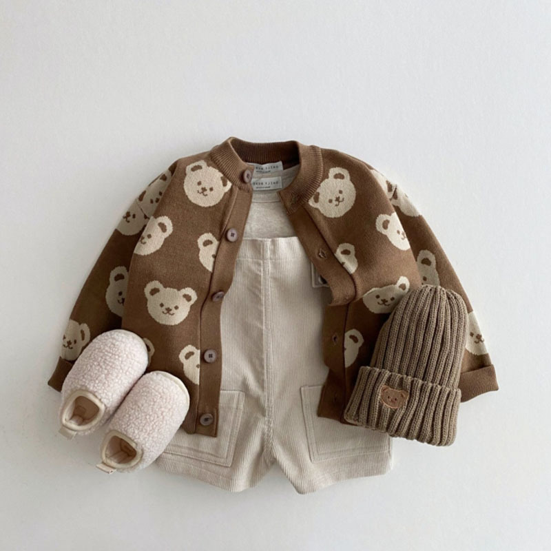 Baby Allover Bear Graphic Knitted Cardigan-kissminis