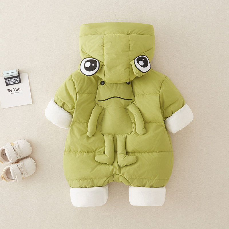 Baby Boy/Girl Cute Little Frogs Design Winter Feather Removable Hat Romper-kissminis