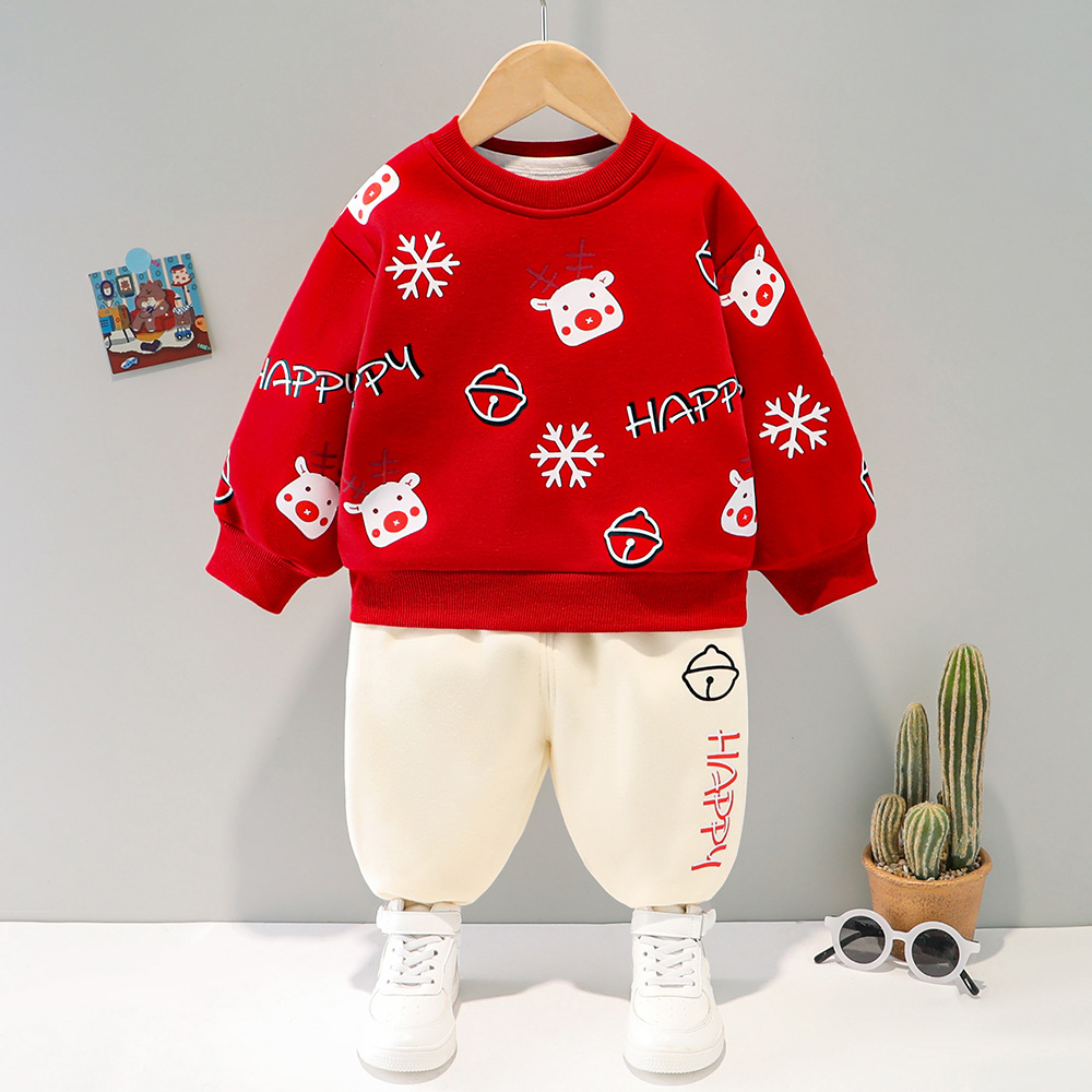 Elk Velvet Thickened Sweatshirt Two Piece Set-kissminis