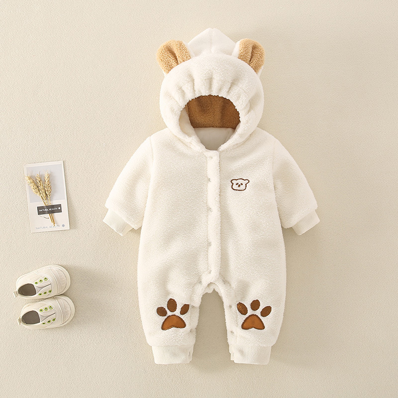 Baby Boy/Girl Winter Bear and Arch Patch Long Sleeve Thicken Hooded Fluff Romper-kissminis