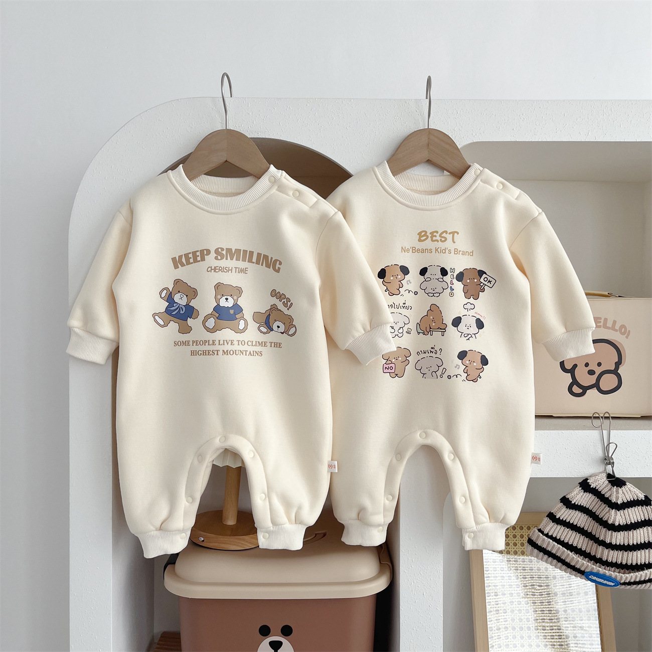 Baby Boy/Girl 95% Cotton Cute Bear/Dog Pattern Long Sleeve Romper-kissminis