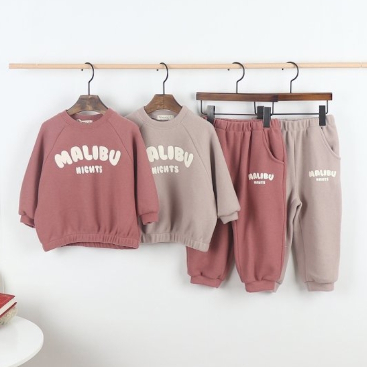 2pcs Baby Solid Color ‘MALIBU’ Letter Sweatshirt and Pants Set-kissminis