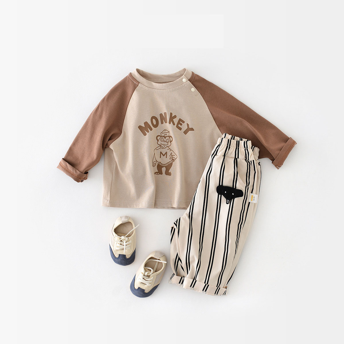 Monkey Design Trendy PatchworkSleeves T-Shirt-kissminis