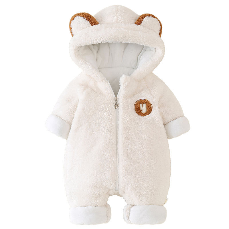 Baby Winter Cute Bear Long Sleeve Fluff Hooded Romper-kissminis