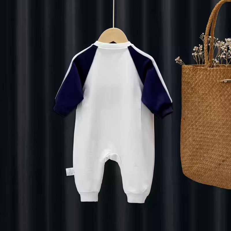 Baby Boy Letter Print Block Color Long Sleeve Romper
