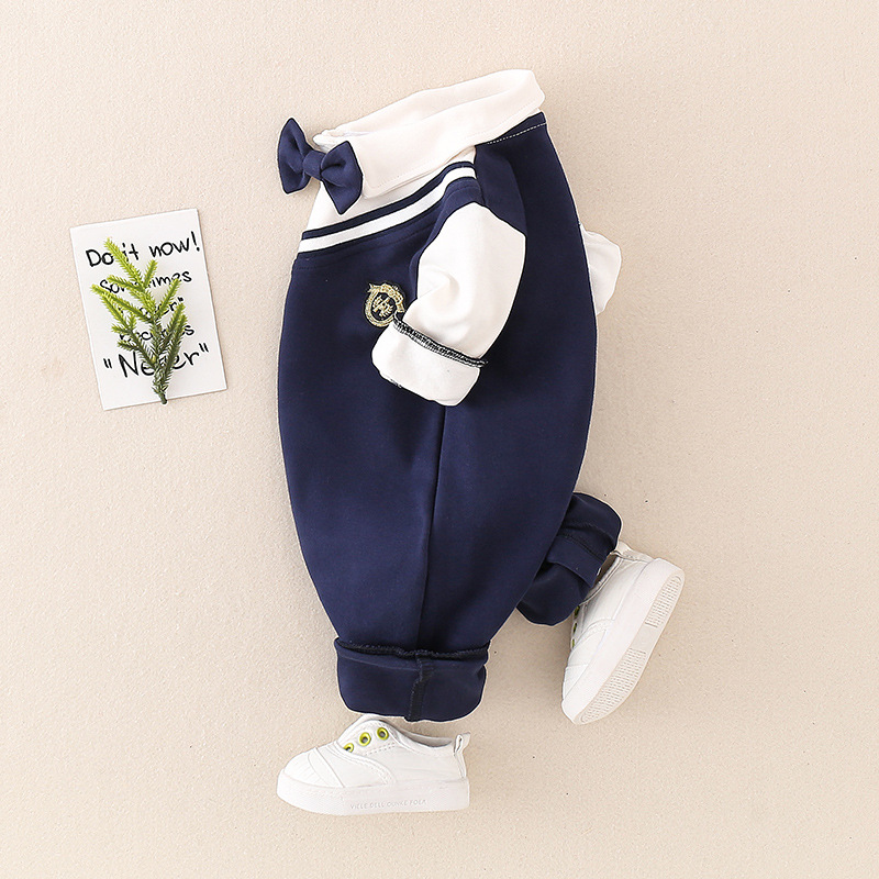Mock Two-pieces Baby Boy Gentleman Bow Tie Long Sleeve Casual Rompe