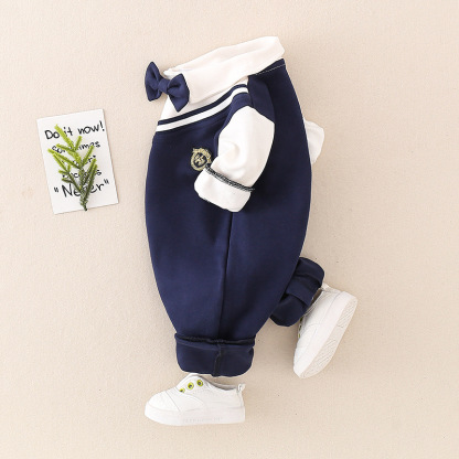Mock Two-pieces Baby Boy Gentleman Bow Tie Long Sleeve Casual Rompe