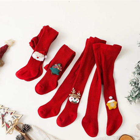 Baby Girl Christmas Style Solid Color Knitted Leggings-kissminis