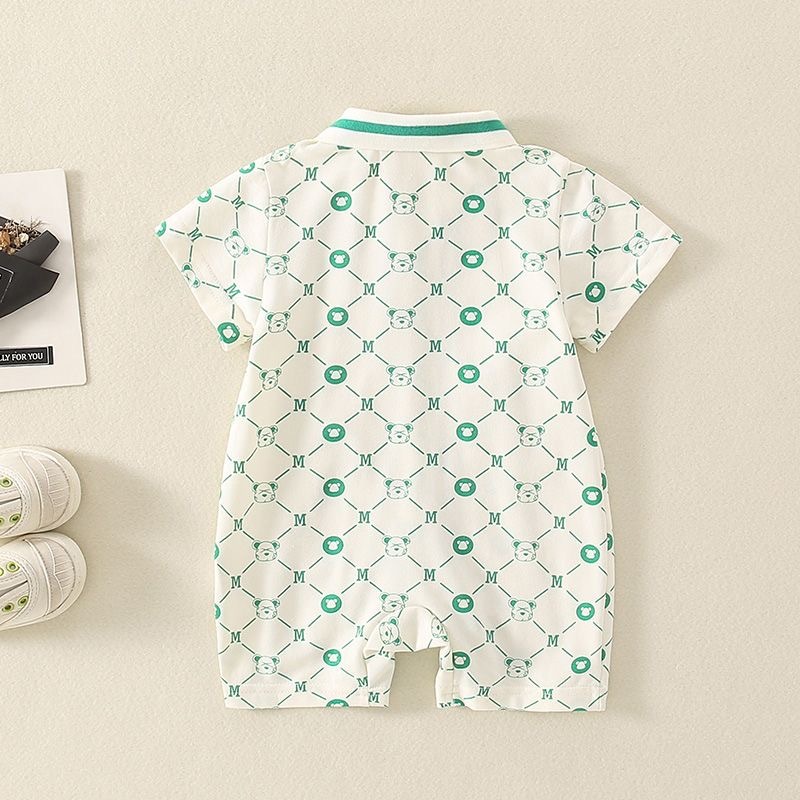 Baby Boy Bear and Letter M Print Romper-kissminis