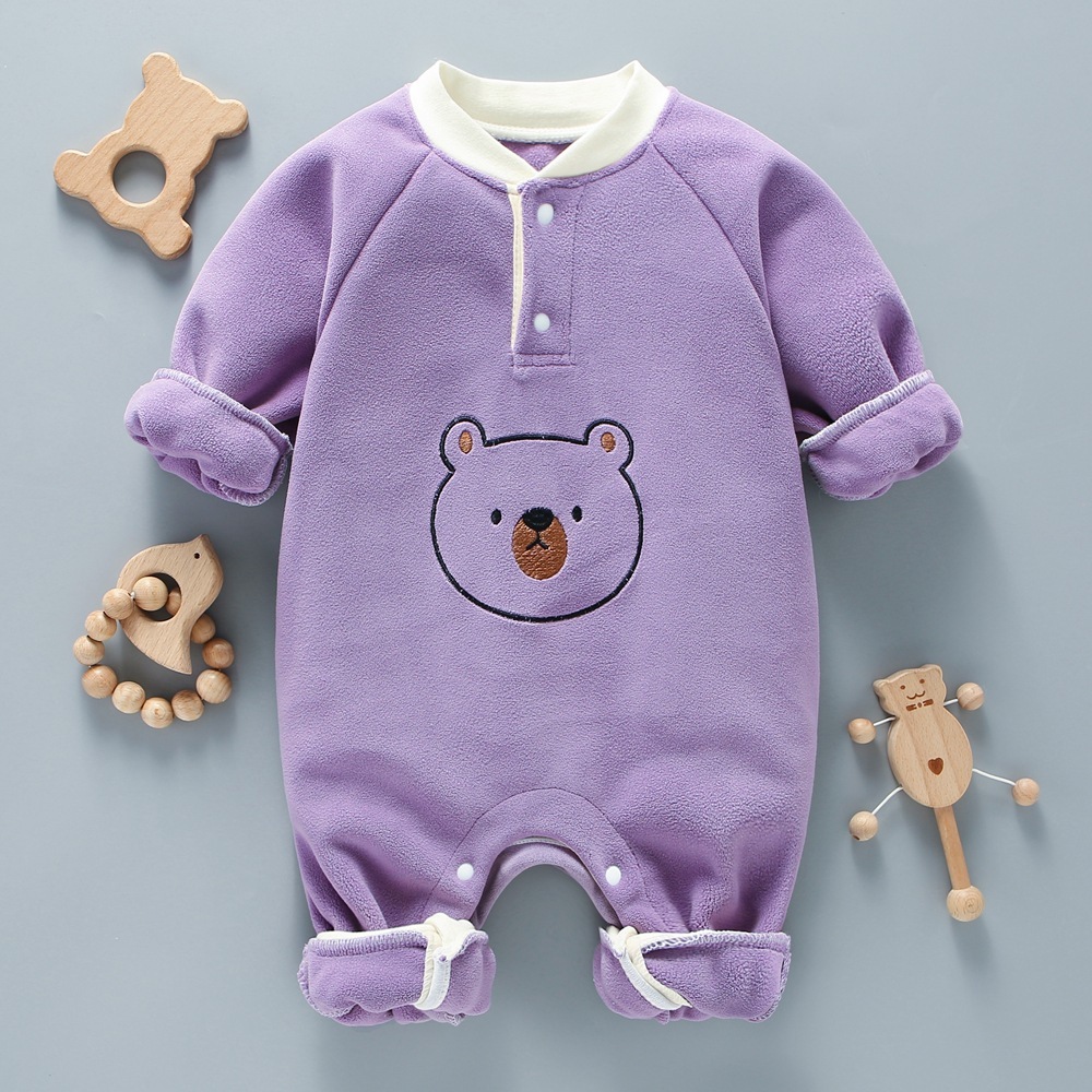 Baby Boy/Girl Cute Bear Pattern Solid Color Long Sleeve Romper-kissminis