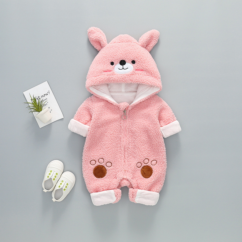 Baby Boy/Girl Bear Graphic Hooded Fluff Long Sleeve Romper-kissminis