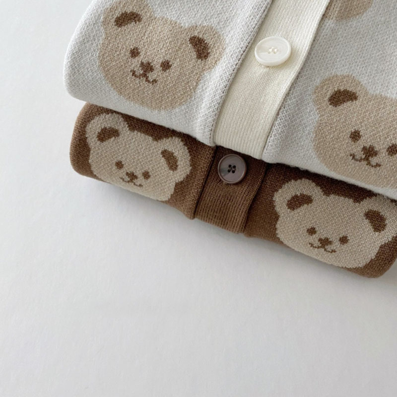 Baby Allover Bear Graphic Knitted Cardigan-kissminis