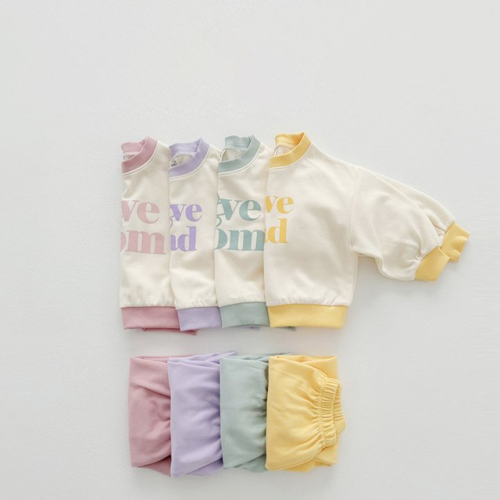 2pcs Baby Pure Cotton Letter Smiley Face Color Matching Sweatshirt and Pants Set-kissminis