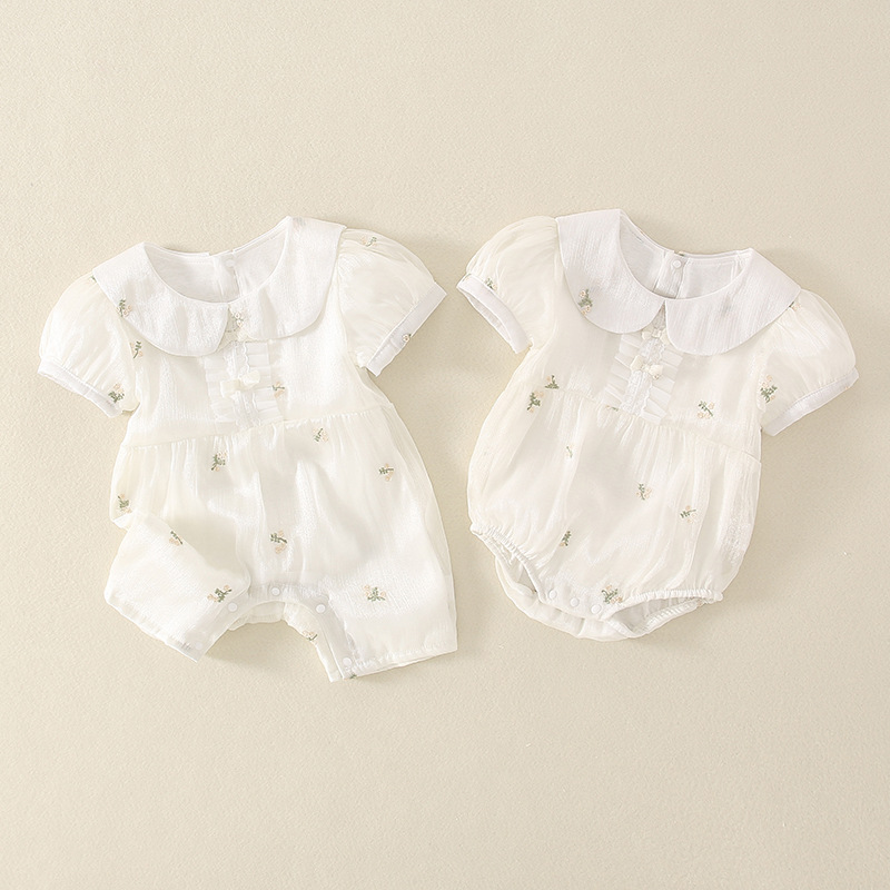 Baby Toddler Girl Lapel Collar Floral Romper