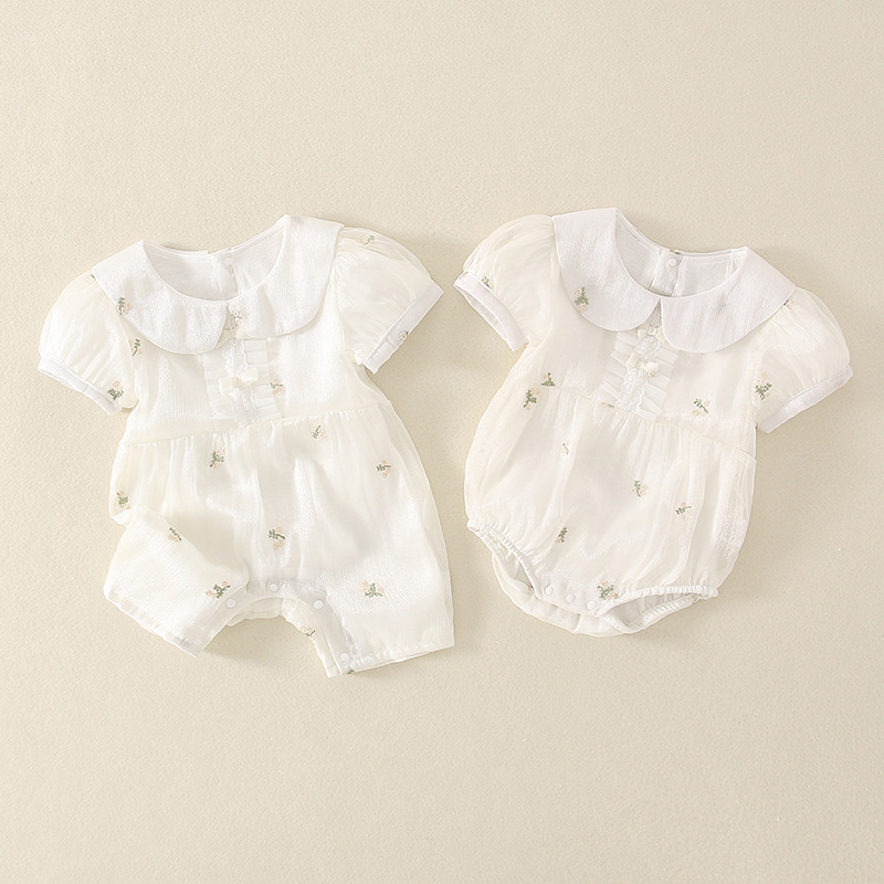 Baby Toddler Girl Lapel Collar Floral Romper