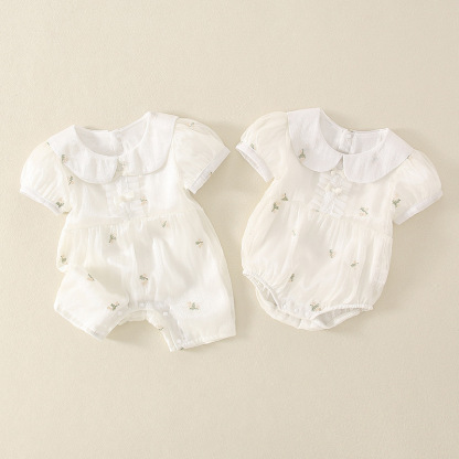 Baby Toddler Girl Lapel Collar Floral Romper