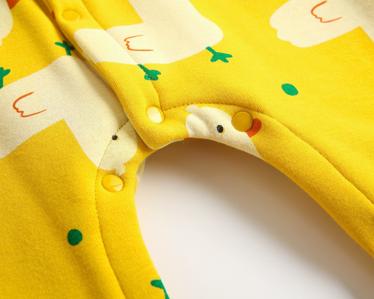 Baby Boy/Girl Allover Duck Pattern Single Breasted Long Sleeve Hooded Romper-kissminis