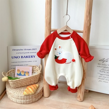 Baby Girl Rabbit and Carrot Patch Long Sleeve Romper-kissminis
