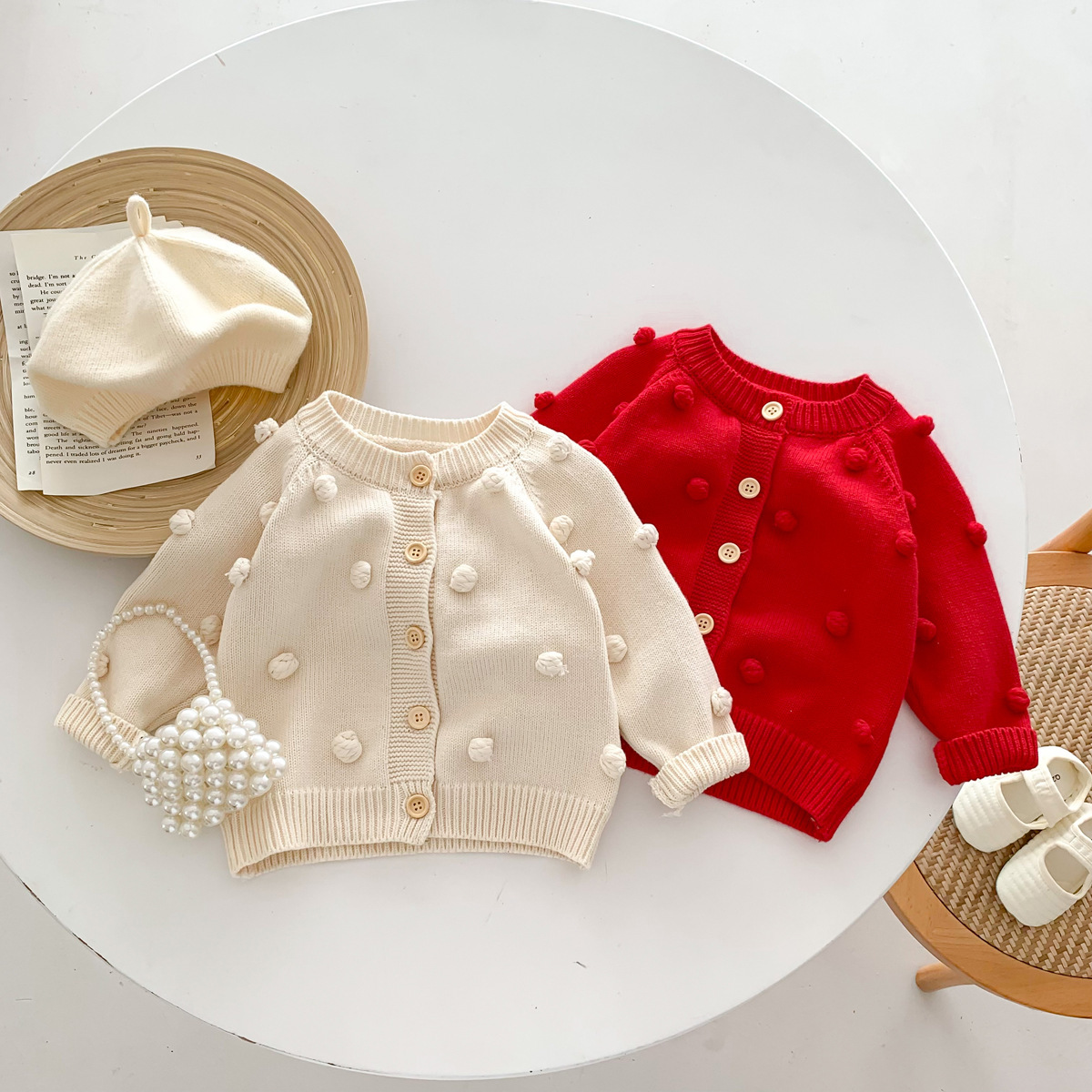 Baby Boy/Girl Handmade Ball Long Sleeve Cardigan Sweater-kissminis