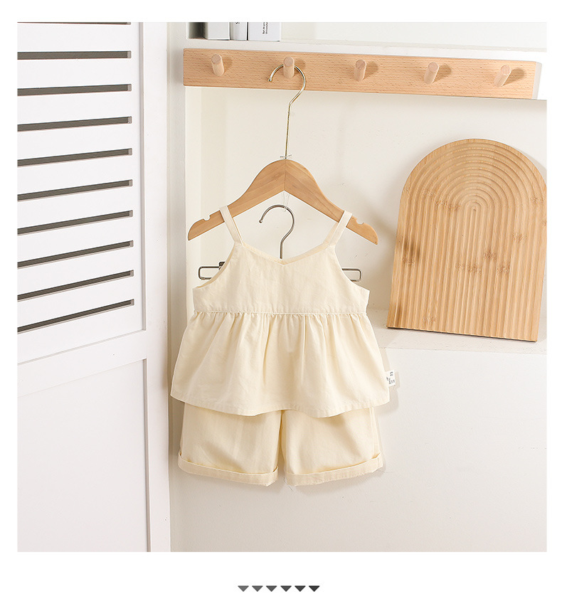 Tan and Cream Spaghetti-strap Ruffled Top and Shorts Sets