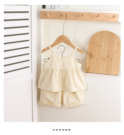 Tan and Cream Spaghetti-strap Ruffled Top and Shorts Sets