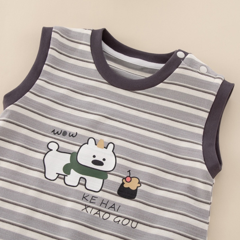 Baby Boy/Girl Puppy Stripe Short Sleeve Romper-kissminis