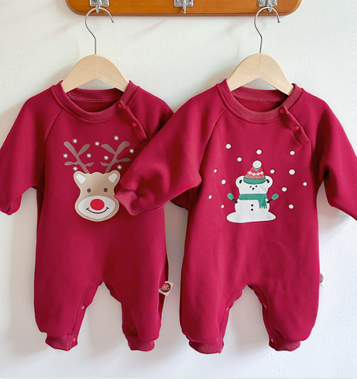 Baby Boy/Girl Cute Christmas Style Single Breasted Long Sleeve Romper-kissminis