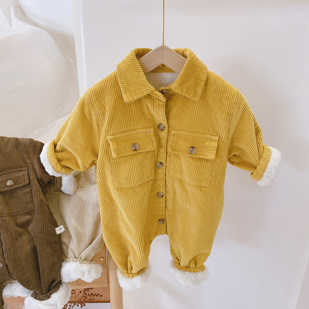 Baby Boy/Girl Winter Fluff Thicken Solid Color Long Sleeves Romper-kissminis
