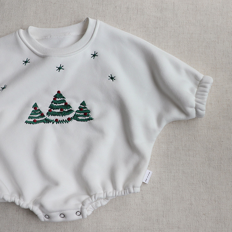 Baby Girl Christmas Tree Pattern Long Sleeve Bodysuit-kissminis