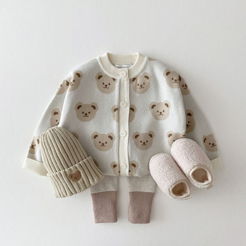 Baby Allover Bear Graphic Knitted Cardigan-kissminis