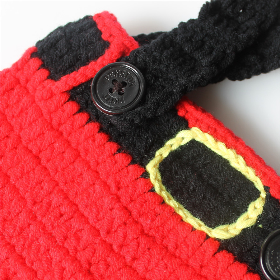 Newborn Baby Christmas Theme Photo Shoot Knitted Bib Pants and Hat Set-kissminis