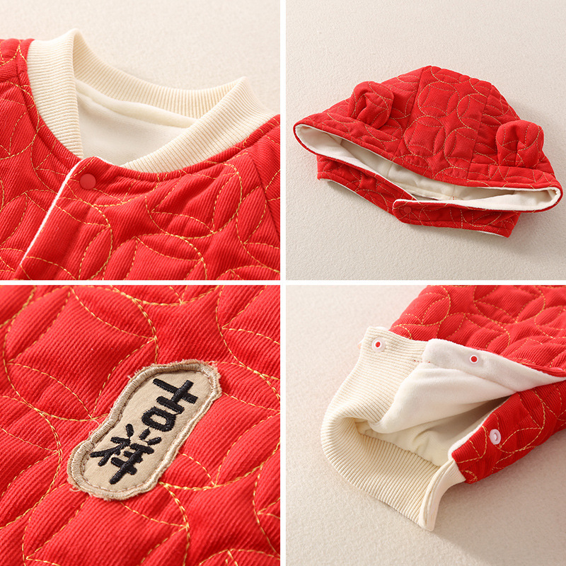 2pcs Newborn Baby Chinoiserie Auspicious Implication Long Sleeve Romper with Hat Set-kissminis