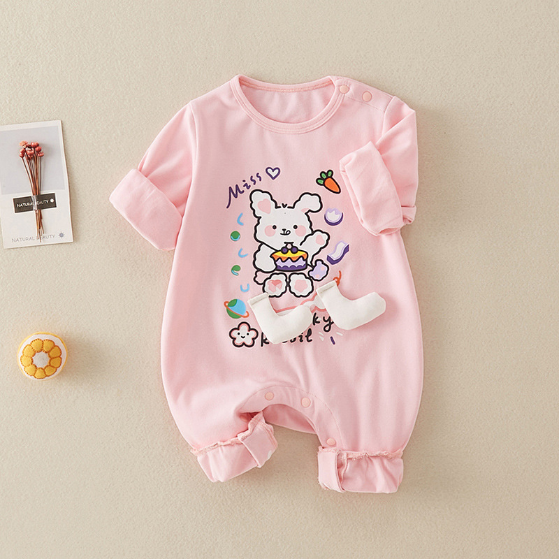 Baby Girl Allover Rabbit Print Long Sleeve Cotton Cardigan with Pants Set-kissminis