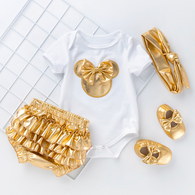 Baby Girl Mickey Mouse Bow Tie Bodysuit and Hat Set-kissminis