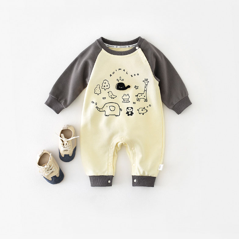 Small Animal Print Baby Solid Color Romper-kissminis