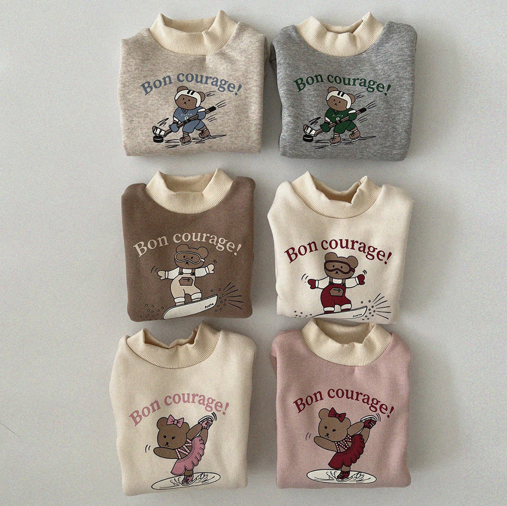 Baby Boy/Girl Cartoon Graphic Thicken High Collar Long Sleeve Tops-kissminis