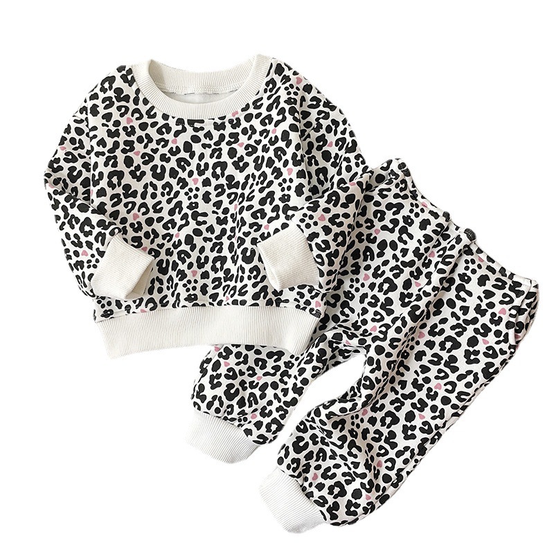 2pcs Baby Boy/Girl Winter Thicken Leopard Print Long Sleeve Sweatshirt with Pants Set-kissminis
