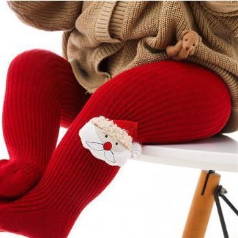 Baby Girl Christmas Style Solid Color Knitted Leggings-kissminis