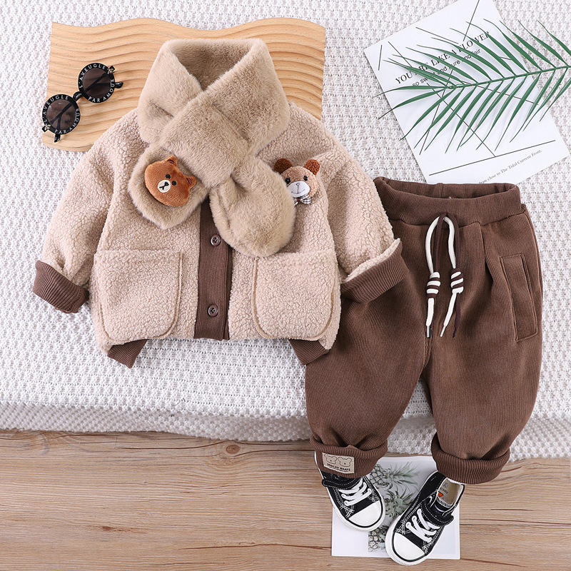 Toddler Boy/Girl Bear Pattern Three Piece Set-kissminis
