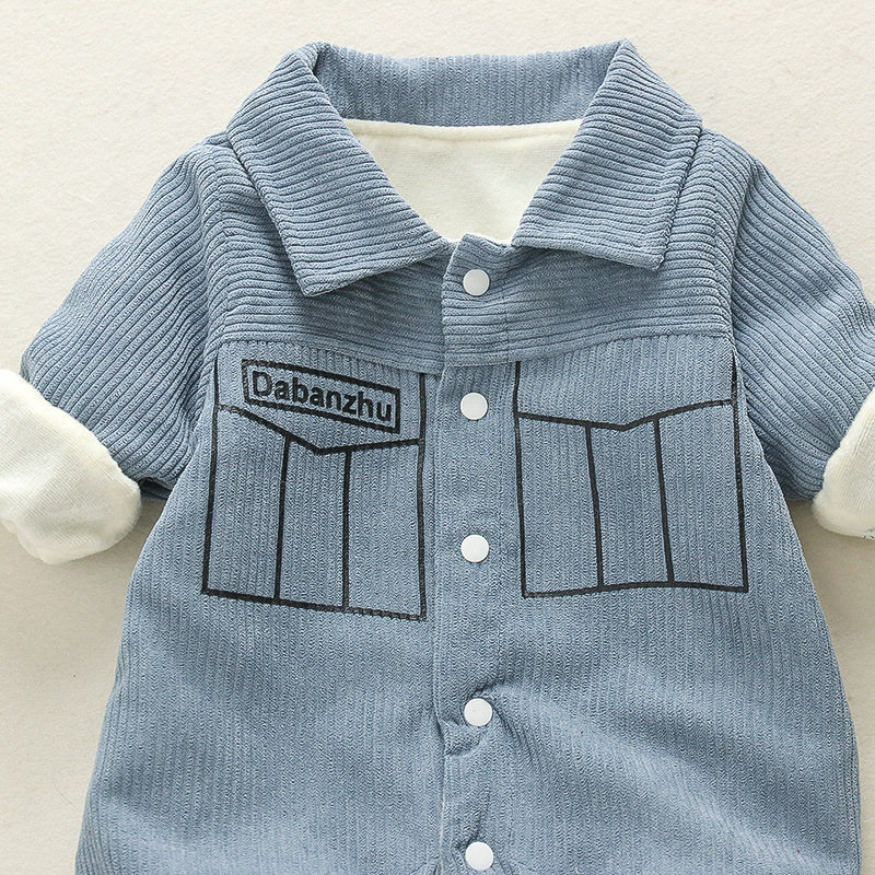 Baby Owls Pattern Solid Color Corduroy Romper-kissminis