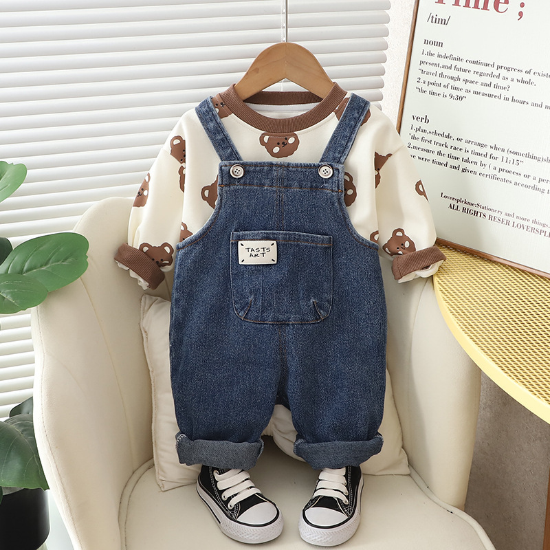 Baby Denim Overalls and Allover Print T-Shirt Set-kissminis
