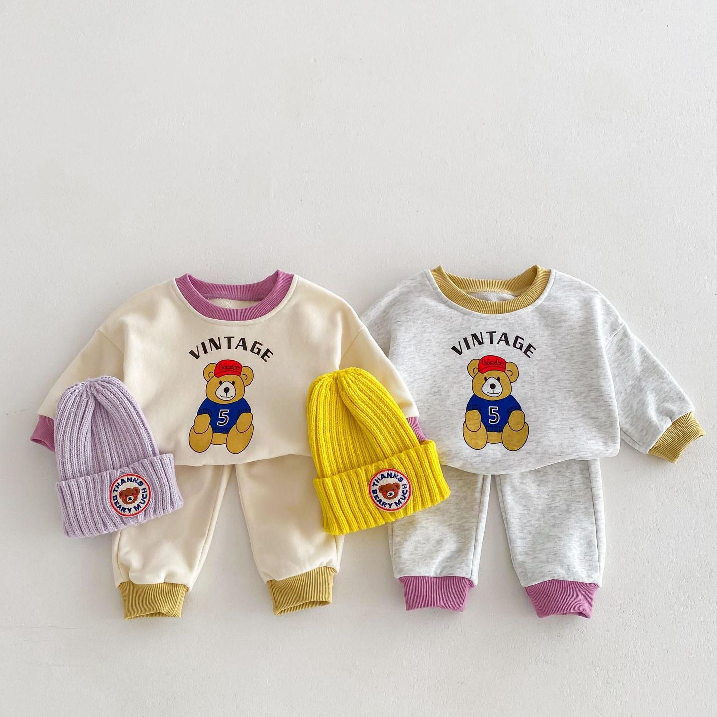2pcs Baby Boy/Girl Bear Cartoon Sweatshirt and Pant Set-kissminis