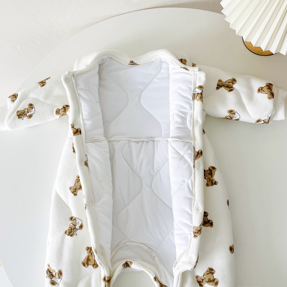 Baby Boy/Girl Allover Cute Bear Pattern Thicken Long Sleeve Romper-kissminis